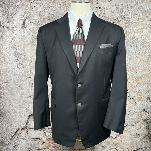 $495 Hickey-Freeman Madison Black Wool/Cashmere 2 Coin Button Blazer 48R USA - Picture 1 of 16